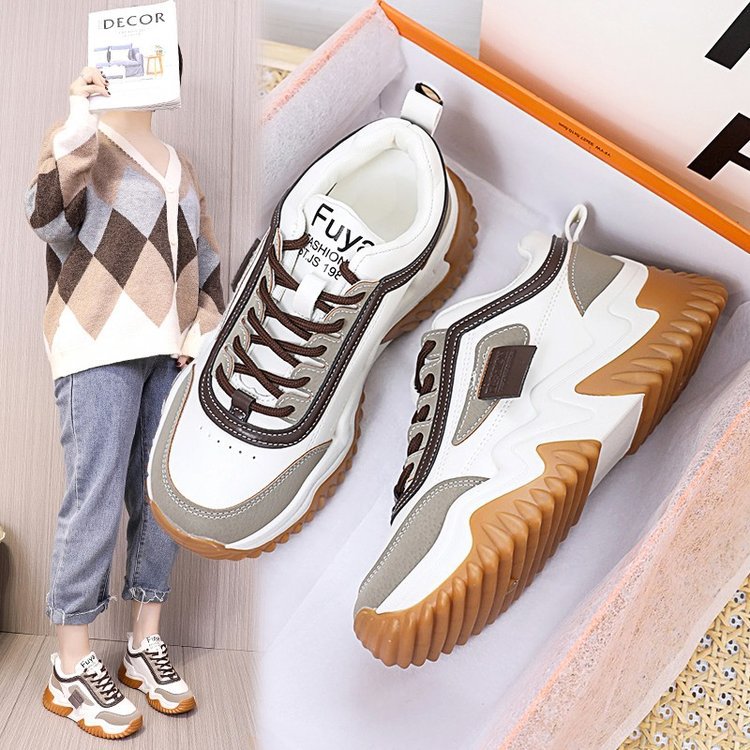 Women's Contrast-Color Lace Sneakers | Synthetic Leather Low-Cut Sport Shoes
