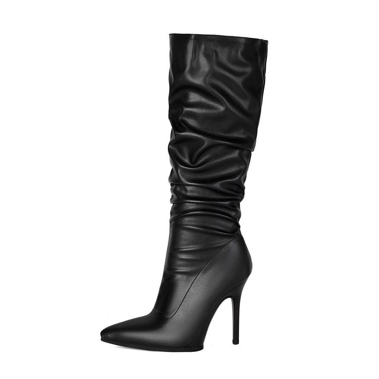 Women's Glossy Patent Leather Over-the-Knee Boots – Chunky Stiletto Heel, Side Zipper, Pointed Toe