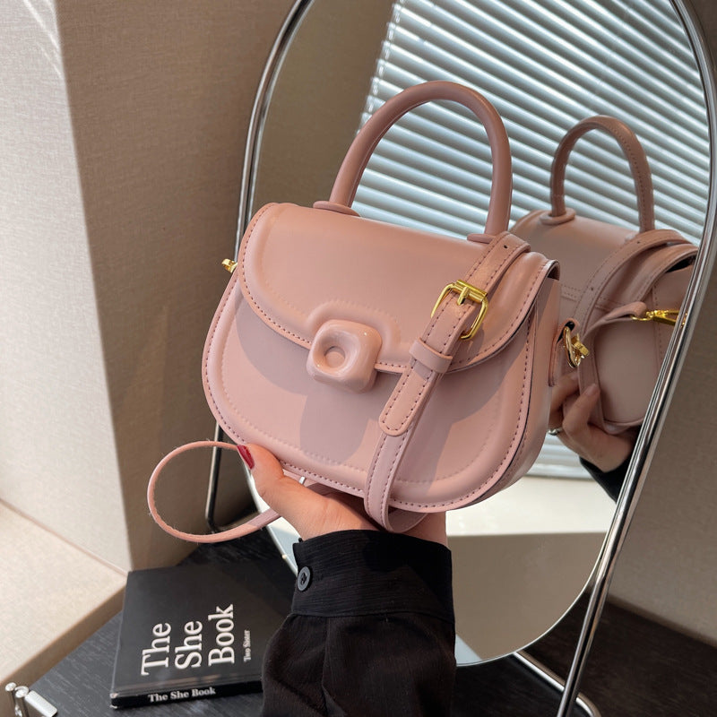 Women's Round Crossbody Bag - PU Leather Shoulder Bag with Adjustable Strap