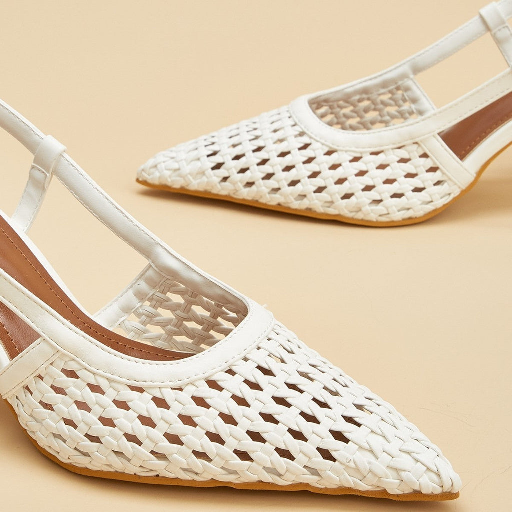 Women's White Woven Mesh Pointed-Toe High Heel Sandals - Elegant Casual Footwear