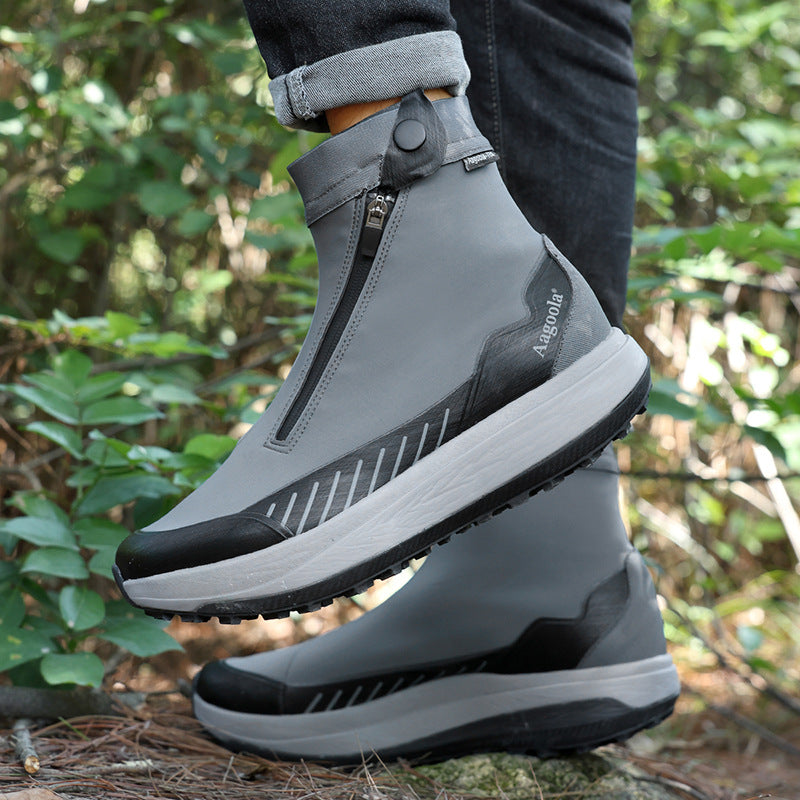 Men's High-Top Hiking Boots - Waterproof Non-Slip Mountaineering Boots with Shock Absorption