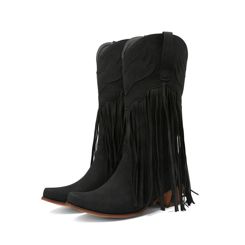 Women's Retro Mid-Calf Chunky Heel Round-Toe Boots | Slip-On Synthetic PU Winter Boots