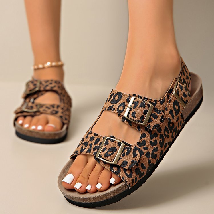 Women's Buckle Strap Flip-Flop Sandals - Soft Sole Comfort Slides