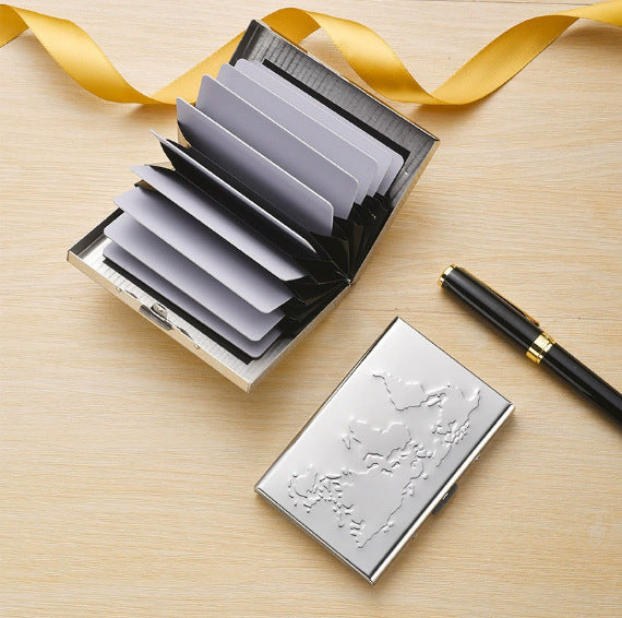 High-End Stainless Steel Cardholder With Map Engraving
