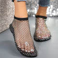 Women's Rhinestone Flat Sandals | Round Toe Mesh Summer Shoes