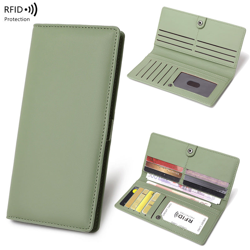 RFID Anti-Theft Wallet PU Leather Zipper Bifold with Multiple Card Slots