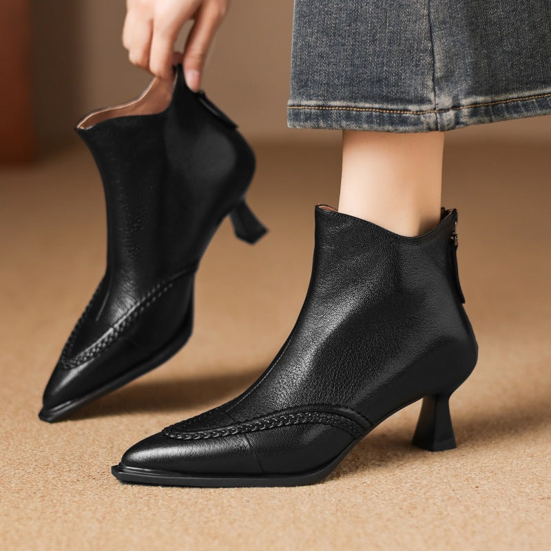 Women's Pointed Toe Stiletto Heels | Fleece-Lined Back Zipper Boots | Sheepskin Upper