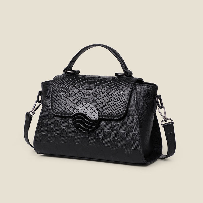 Women's Genuine Leather Commuter Shoulder Bag – Crocodile Pattern, Large Capacity