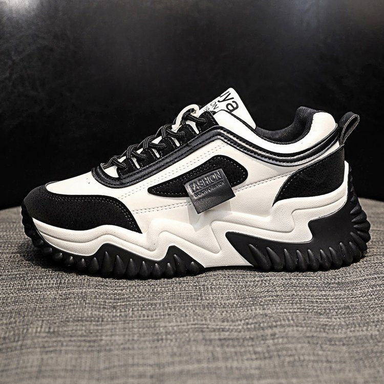 Women's Contrast-Color Lace Sneakers | Synthetic Leather Low-Cut Sport Shoes