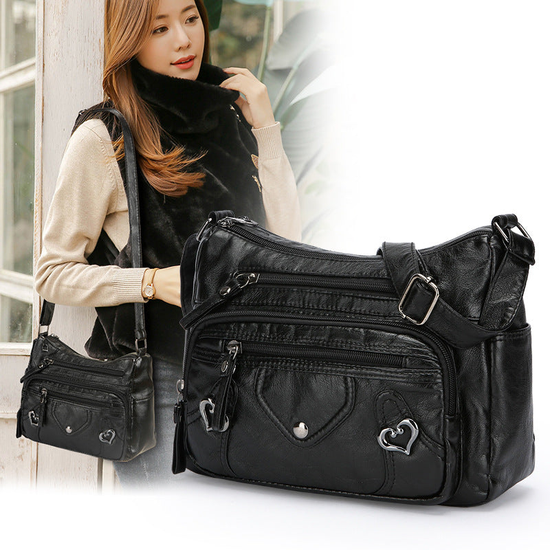 Women's PU Leather Crossbody Bag – Multi-Layer Spacious Shoulder Bag with Phone & Card Pockets