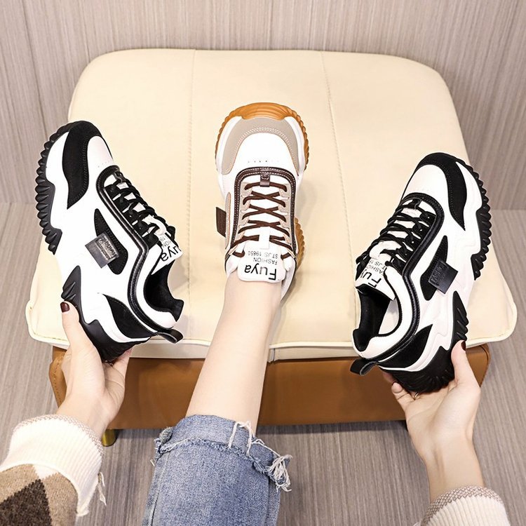 Women's Contrast-Color Lace Sneakers | Synthetic Leather Low-Cut Sport Shoes