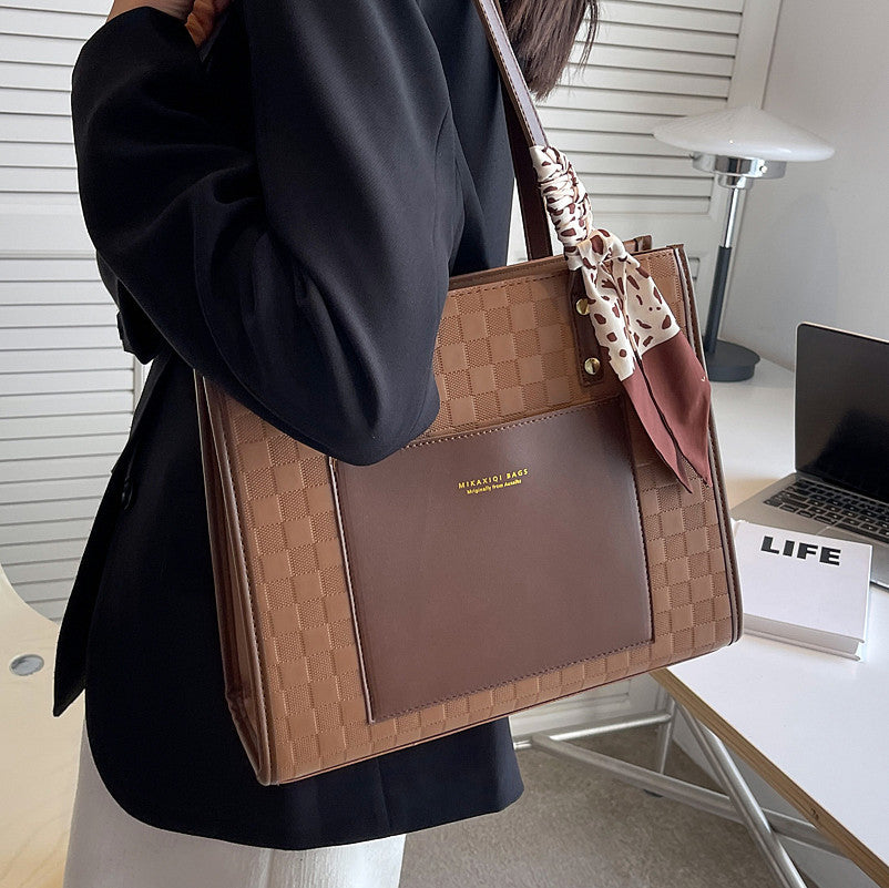 Women's Large Capacity PU Leather Shoulder Bag - Commuter Handbag with Double Straps