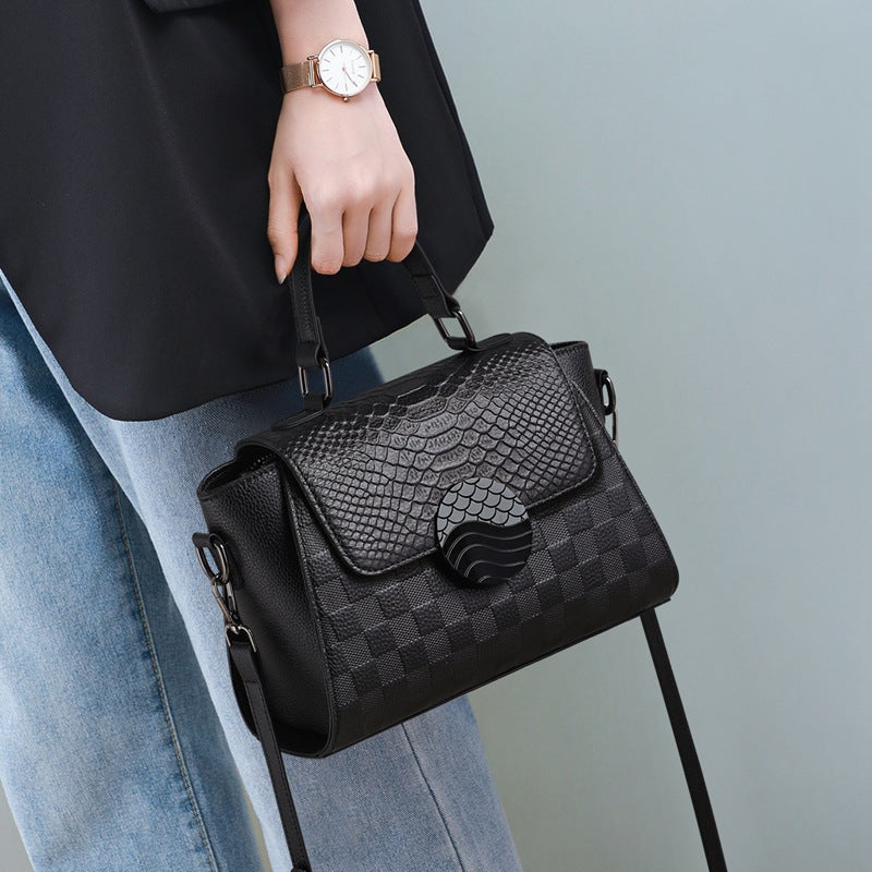 Women's Genuine Leather Commuter Shoulder Bag – Crocodile Pattern, Large Capacity