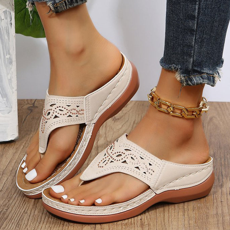 Women's Rhinestone Wedge Sandals | Clip-Toe PU Platform Beach Shoes
