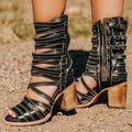 Women's Retro Stiletto Strap Cutout Sandals | High Heel Buckle Ankle Strap PU Leather