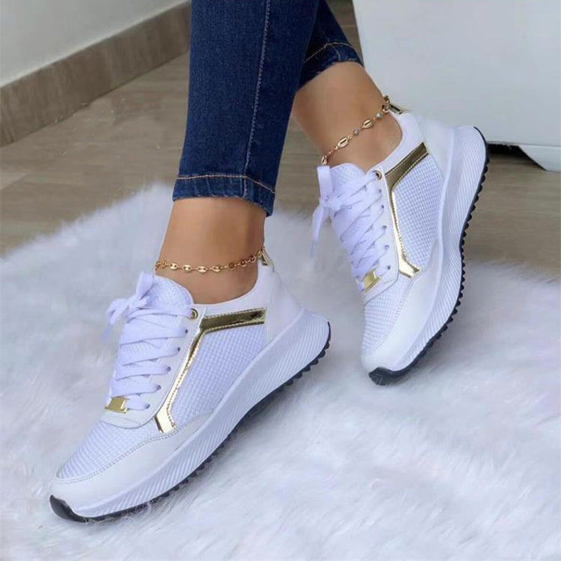 Women's Lace-Up Mesh Sneakers | Breathable Round-Toe Flat Sports Shoes