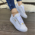 Women's Breathable Lace-Up Flat Sneakers | Patent PU Round-Toe Shoes