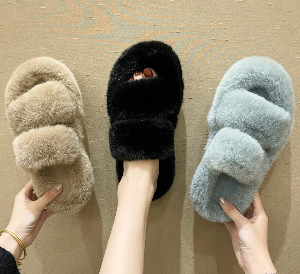 Women's Fuzzy House Slippers | Faux Fur Fluffy Bedroom Slides
