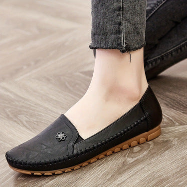 Women's Comfortable Flat Dress Shoes – Round Toe Slip-On PU Leather | Black Camel Pink Off-White