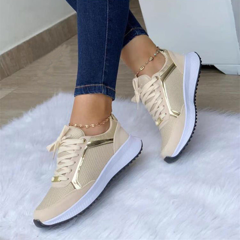 Women's Lace-Up Mesh Sneakers | Breathable Round-Toe Flat Sports Shoes