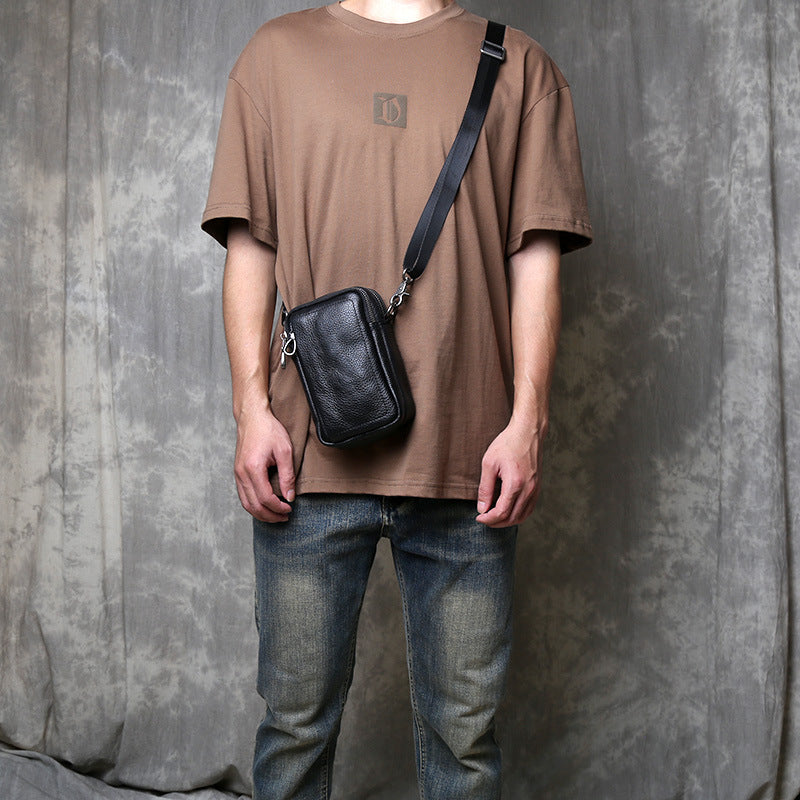 Men's Genuine Leather Small Crossbody Bag – Urban Minimalist Top-Layer Cowhide