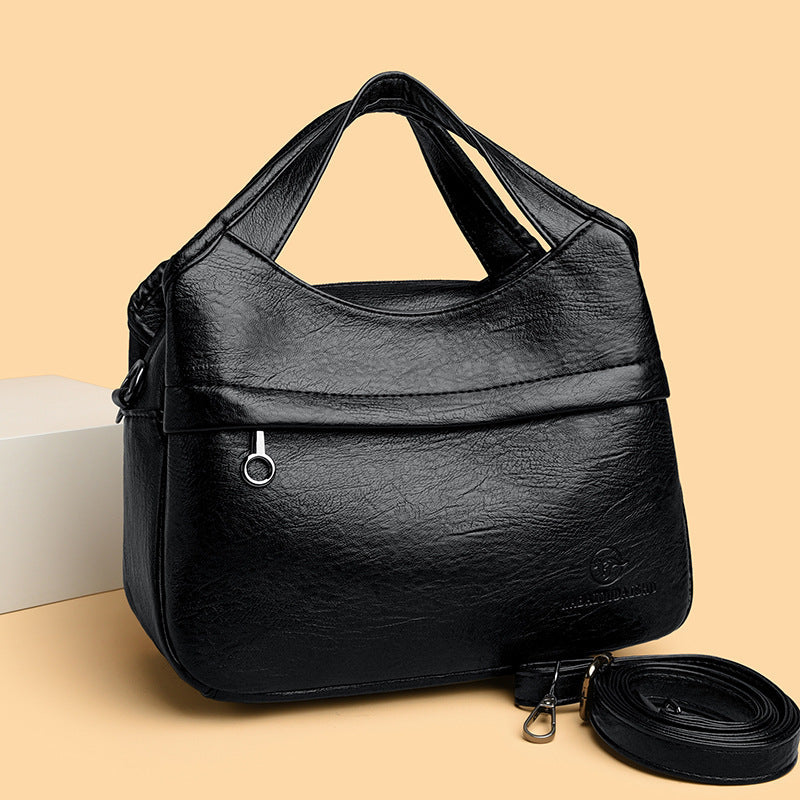 Women's Retro Patchwork PU Leather Tote Bag – Multi-Compartment Shoulder Bag with Triple Straps