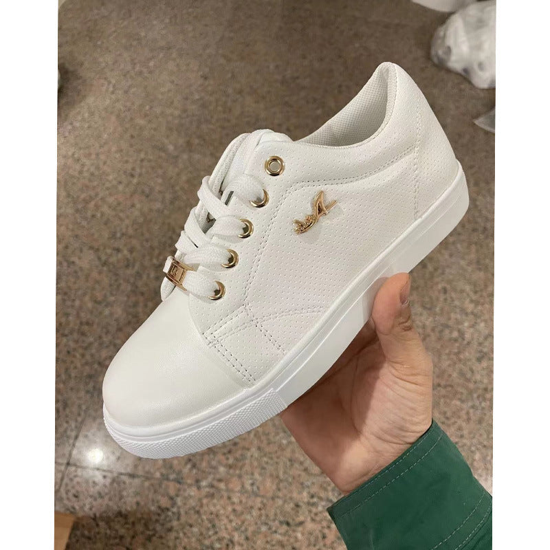 Women's Breathable Lace-Up Flat Sneakers | Patent PU Round-Toe Shoes
