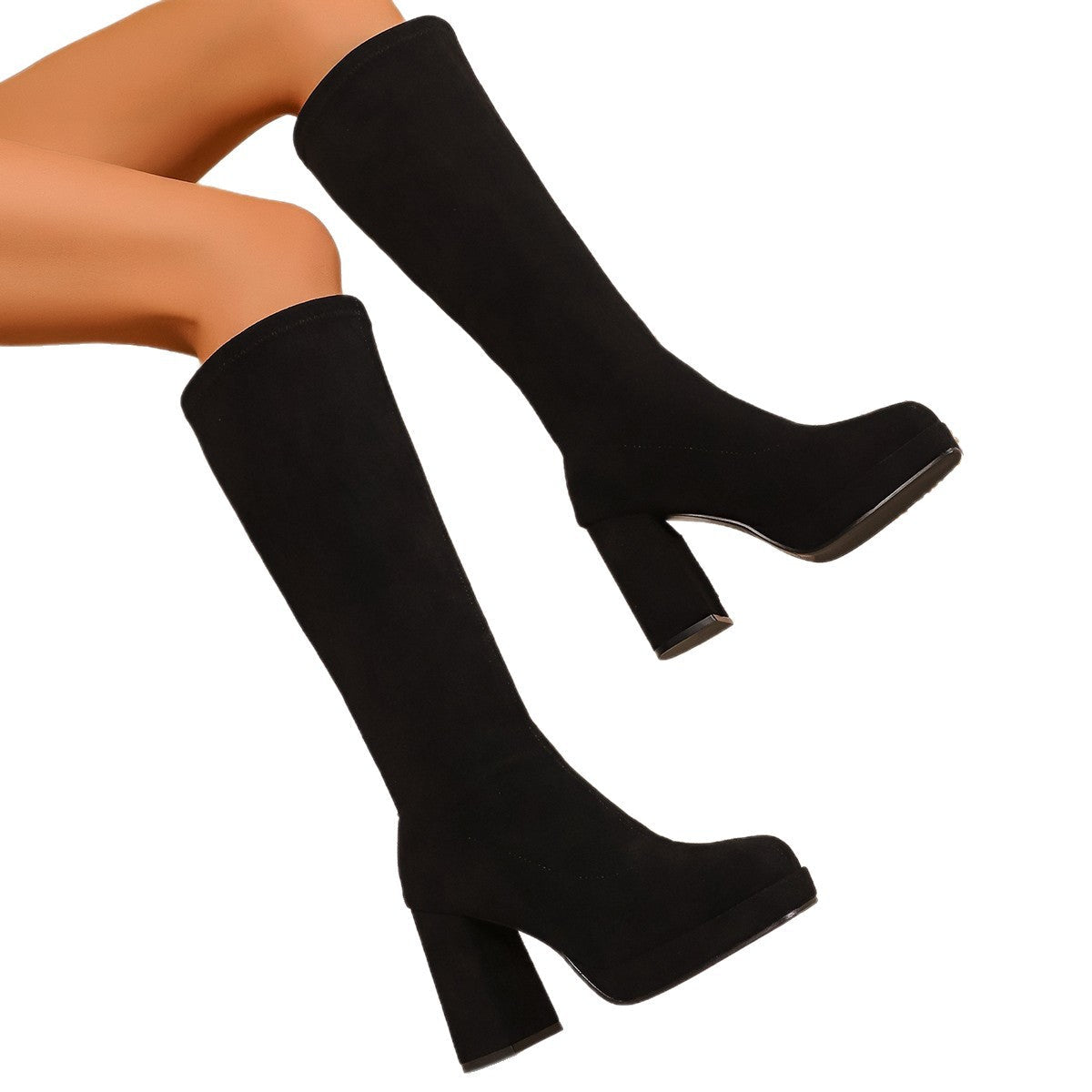 Women's Chunky Heel Over-the-Knee Boots - Square Toe Suede Winter Boots | Sarah Express