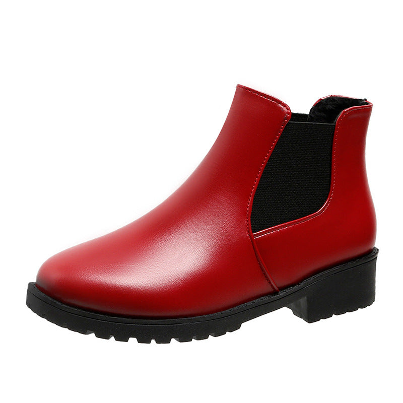 Women's Red Dr. Martens-Style Chunky Heel Ankle Boots – Round Toe, Lace-Up, Sizes 35–41