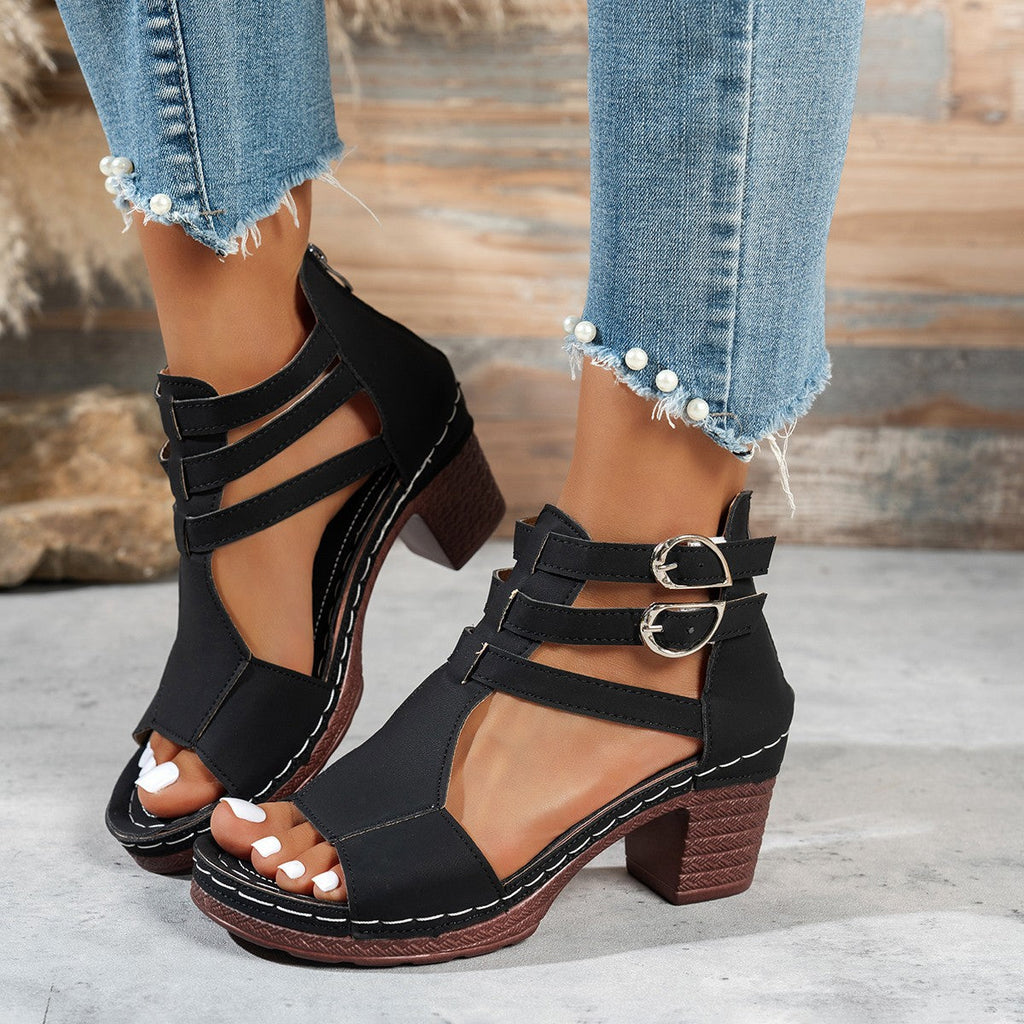 Women's Peep-Toe Wedge High-Heeled Sandals — Casual Stylish PU Wedge Heels