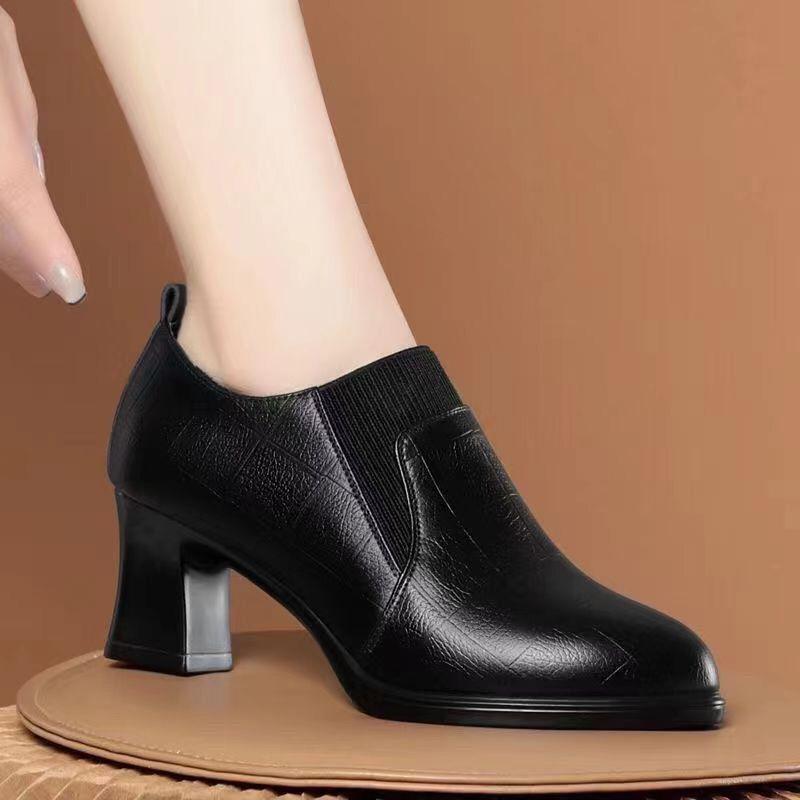 Women's Open-Toe Woven Stiletto Heels – Microfiber Leather Low Heel Shoes