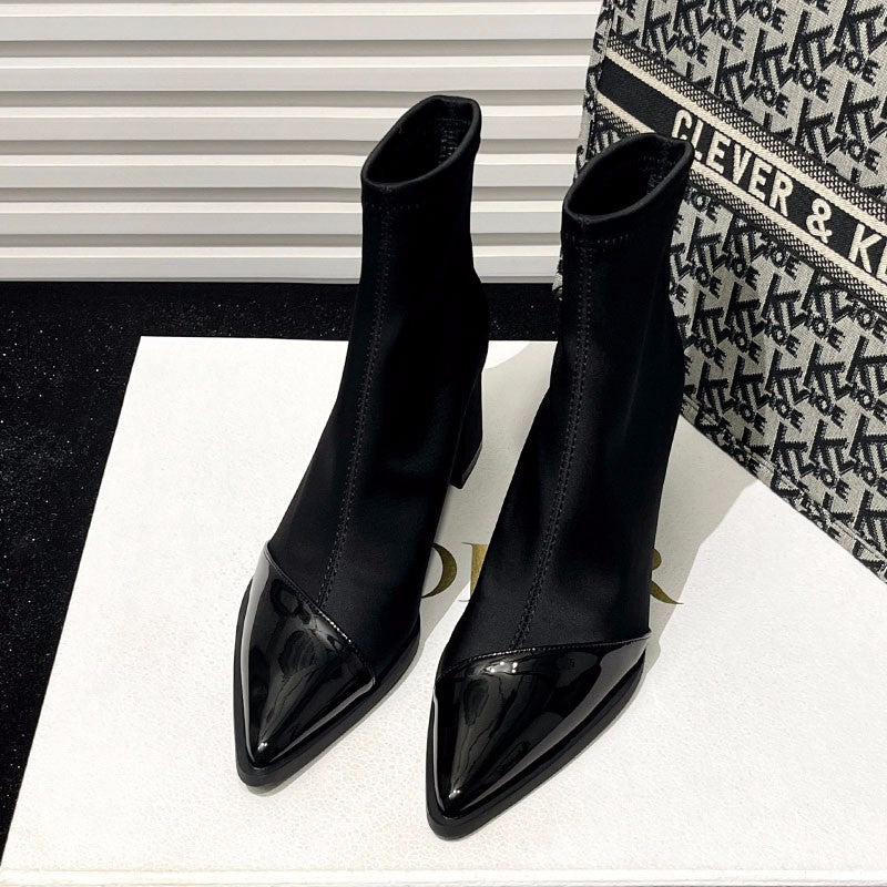 Women's Plus-Size Pointed-Toe Chunky Heel Ankle Boots – PU Leather, Black & Brown