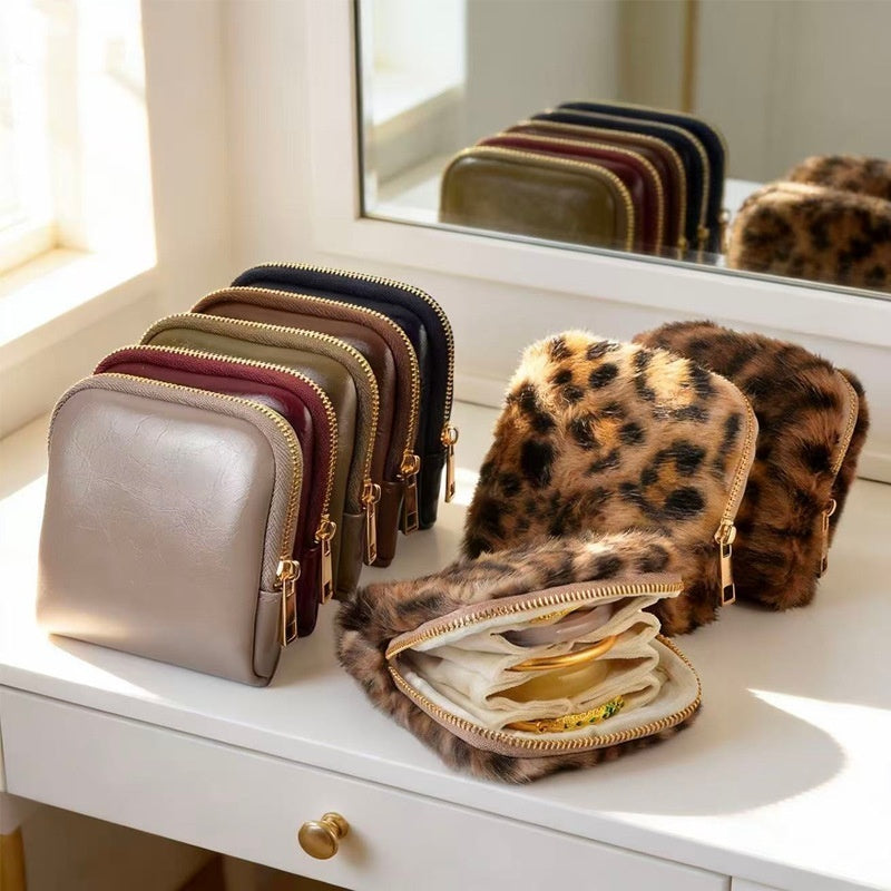 Multi-Layer Leopard Print PU Leather Jewelry Organizer Bag - Travel Storage Case for Rings, Bracelets & Pendants