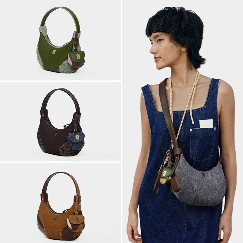 Women's Genuine Leather Crescent Crossbody Bag - Underarm Shoulder Bag with Multiple Compartments