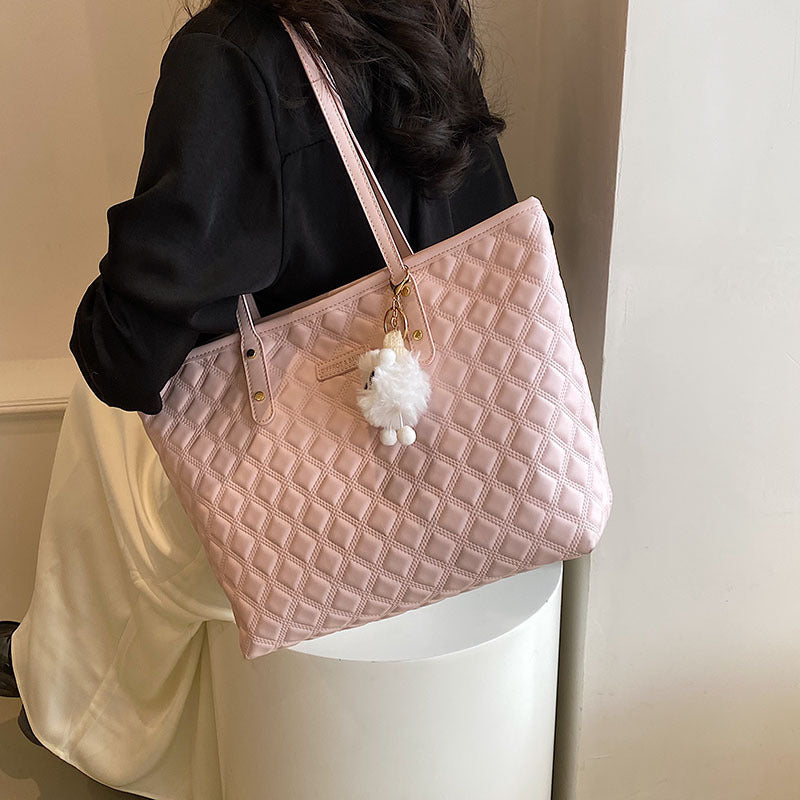 Diamond-Check Commuter Shoulder Bag - Women's PU Leather Crossbody Bag