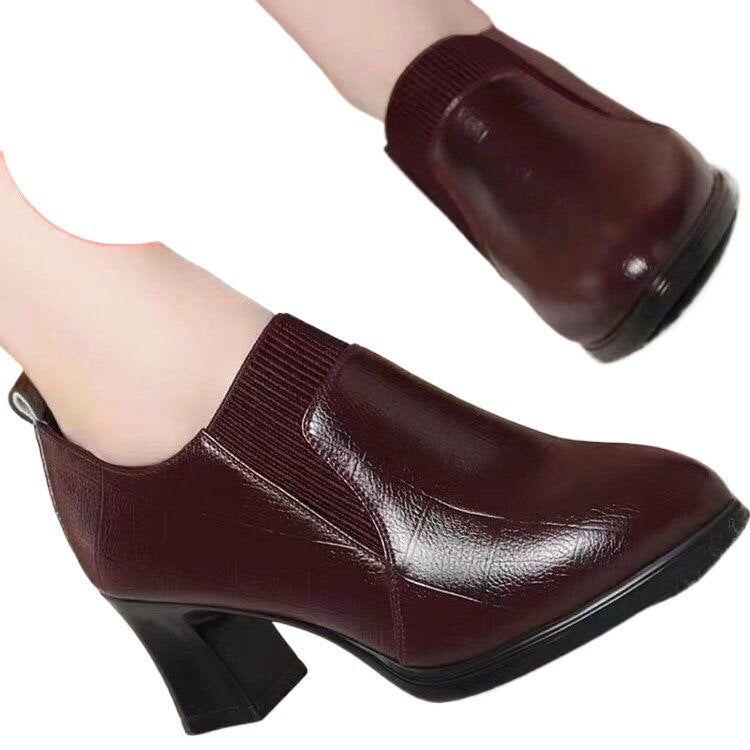 Women's Open-Toe Woven Stiletto Heels – Microfiber Leather Low Heel Shoes