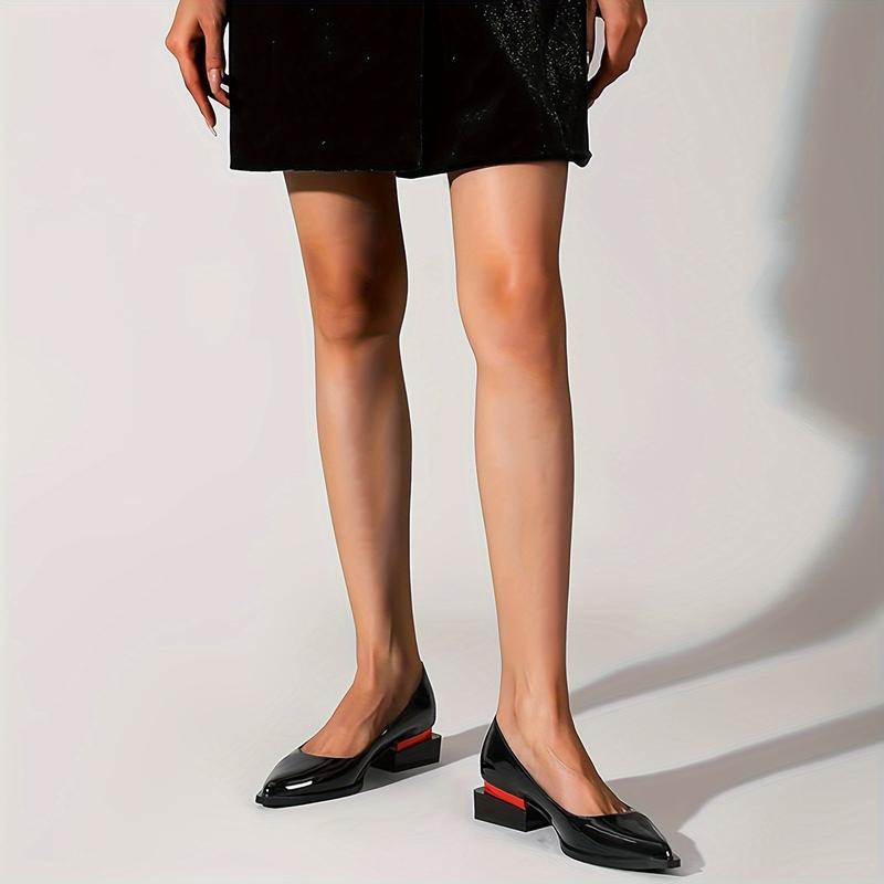 Women's Genuine Leather Low Heel Loafers & Dress Shoes | Matte Black, Patent Leather