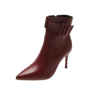 Women's Pointed-Toe Stiletto Ankle Booties - Chunky Heel Side Zipper Boots