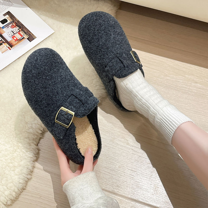 Women's Faux Fur Plush Slippers – Cozy French-Style Indoor House Shoes | Gray & Coffee