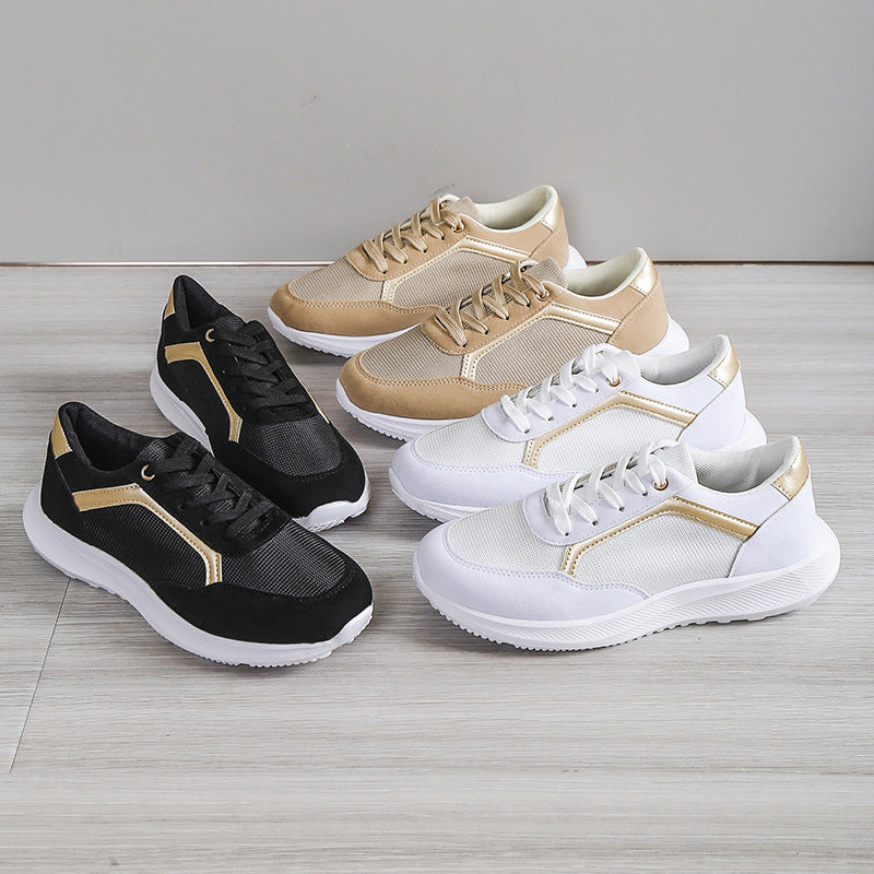 Women's Lace-Up Mesh Sneakers | Breathable Round-Toe Flat Sports Shoes
