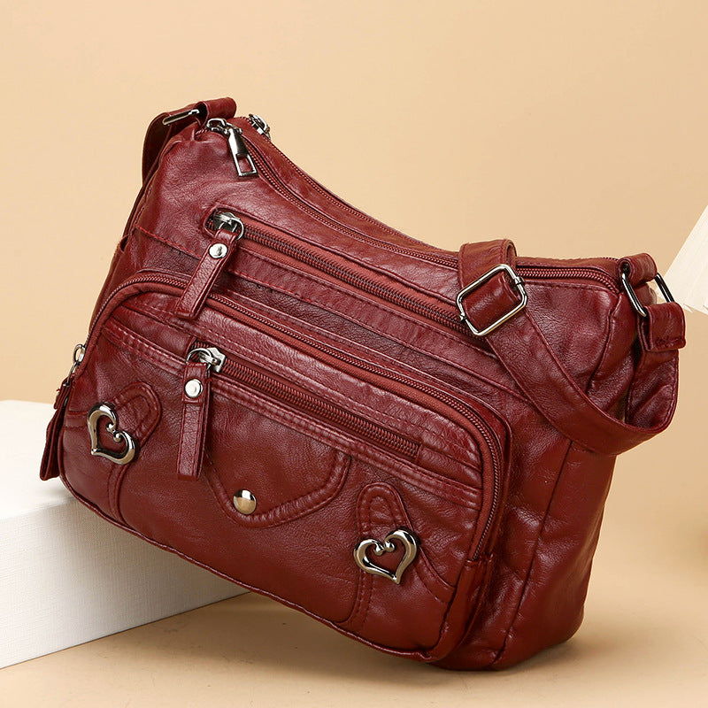 Women's PU Leather Crossbody Bag – Multi-Layer Spacious Shoulder Bag with Phone & Card Pockets