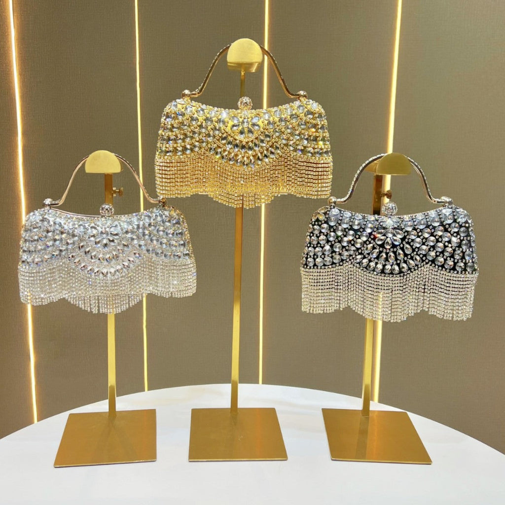 Diamond Tassel Evening Clutch Bag - Crystal Embellished Handbag for Women | Formal Party Purse