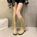 Women's Slim-Fit High-Top Chunky Heel Boots | Suede Buckle Slip-On | Fall Winter