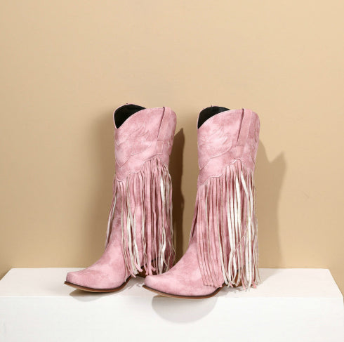 Women's Retro Mid-Calf Chunky Heel Round-Toe Boots | Slip-On Synthetic PU Winter Boots