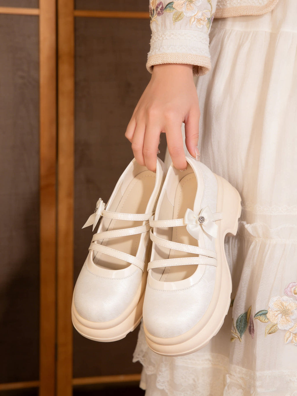 Women's Bow Platform Mary Jane Shoes | Chunky Sole Satin Pumps
