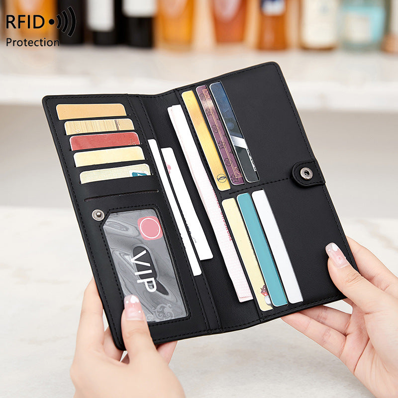 RFID Anti-Theft Wallet PU Leather Zipper Bifold with Multiple Card Slots