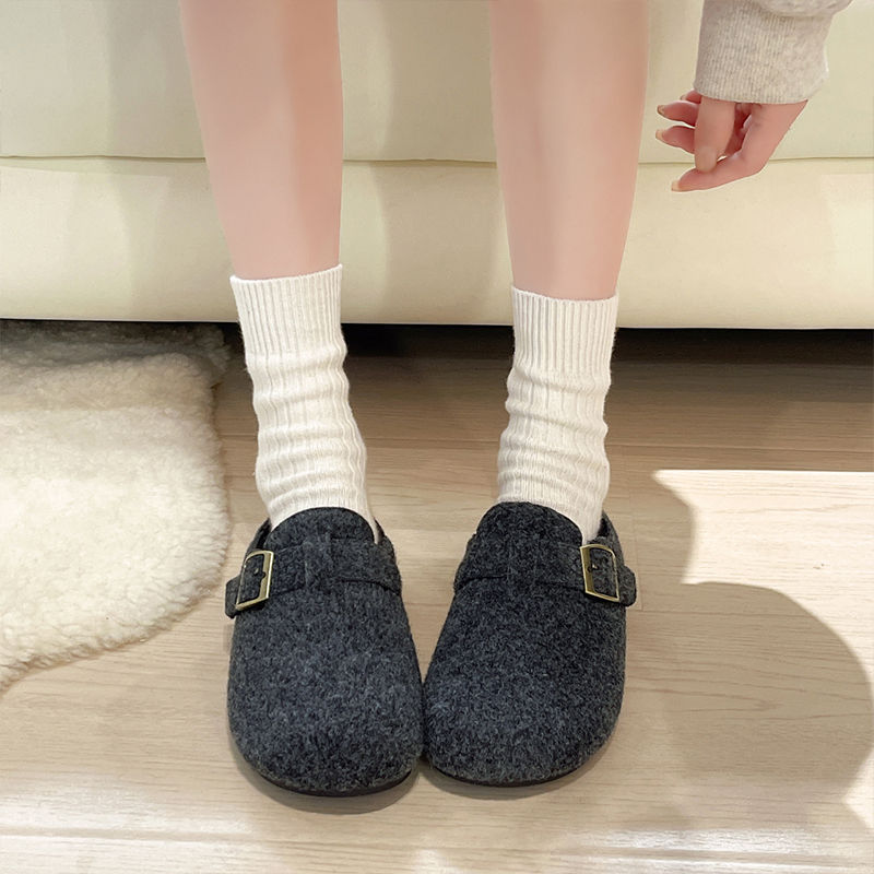 Women's Faux Fur Plush Slippers – Cozy French-Style Indoor House Shoes | Gray & Coffee