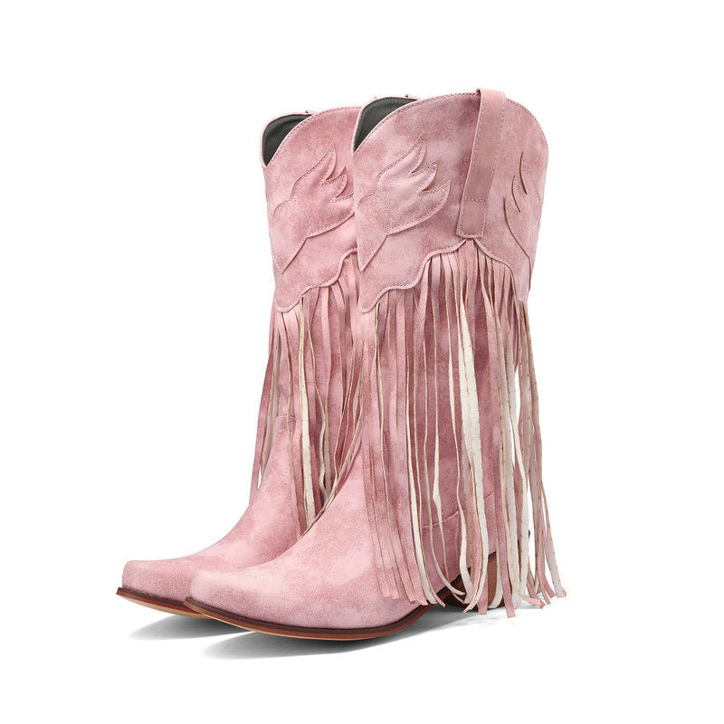 Women's Retro Mid-Calf Chunky Heel Round-Toe Boots | Slip-On Synthetic PU Winter Boots