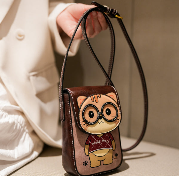 Women's Cartoon Crossbody Phone Bag - Western Style Color Block Design