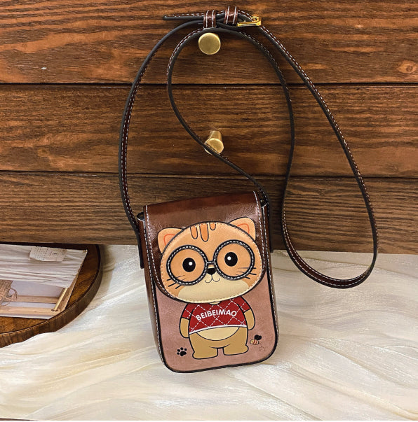 Women's Cartoon Crossbody Phone Bag - Western Style Color Block Design